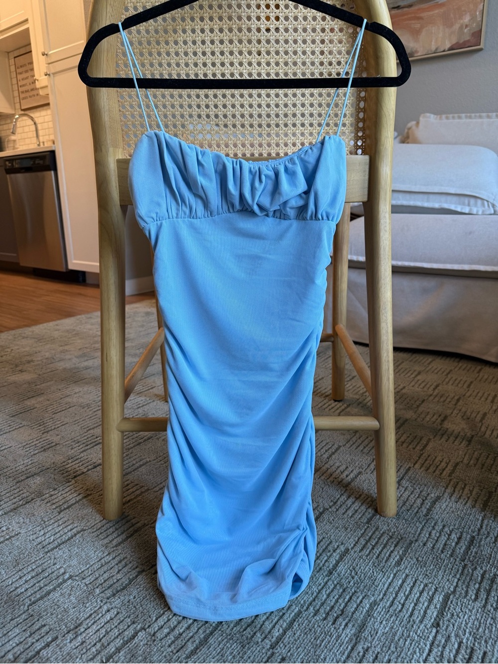 Princess Polly Light Blue Spaghetti Strap Ruched Dress